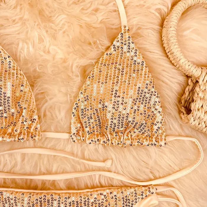 Maillot de bain bikini scintillant à paillettes pour femme, tailles S-L, ensemble deux pièces brésilien, collection 2026