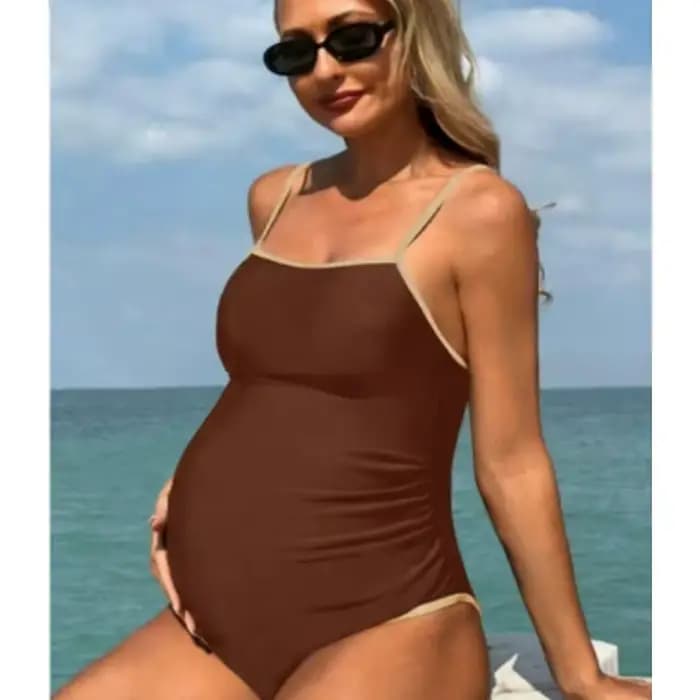 Nouveau Maillot de Bain de Maternité Couleur Unie 2026 Sans Manches Une Pièce pour Femme Enceinte Bikini de Plage