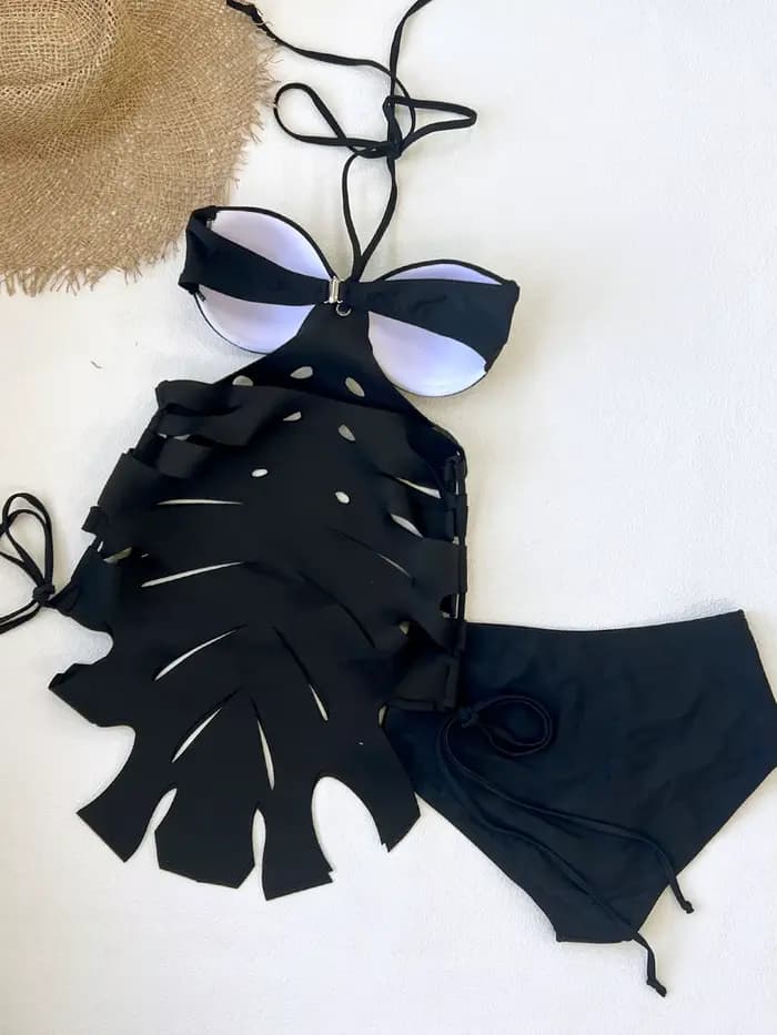 Nouvelle Arrivée 2026 – Maillot de Bain Structuré Noir Chic avec Décolleté en V Profond et Découpes