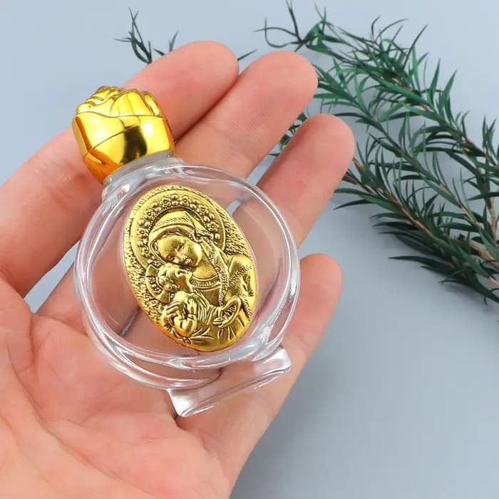 Bouteille d'eau bénite portable en verre de 60 ml pour baptême, cérémonie religieuse, fournitures d'église, couleur or, design Saint Lmage, qualité export