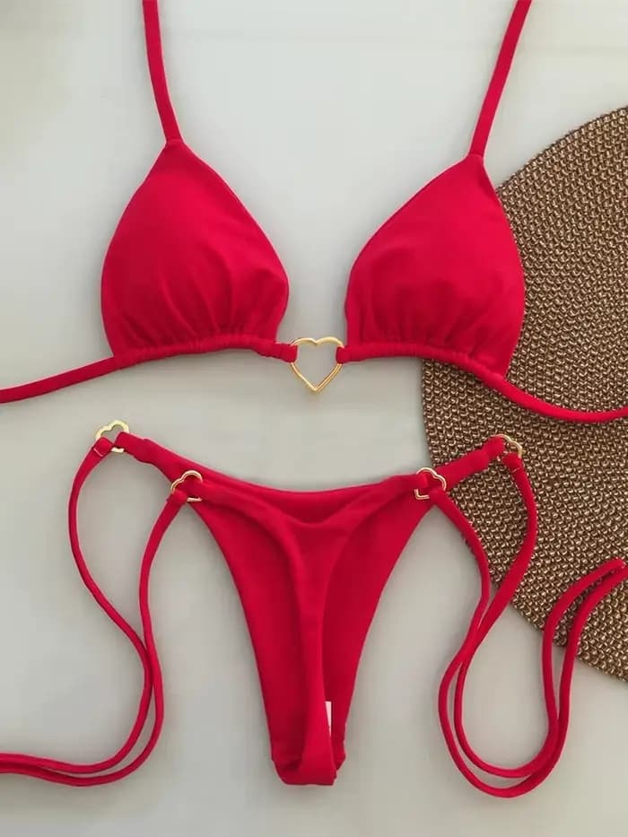 Ensemble Bikini Sexy taille basse pour femmes, maillot de bain d'été de couleur unie avec haut rembourré pour les vacances à la plage