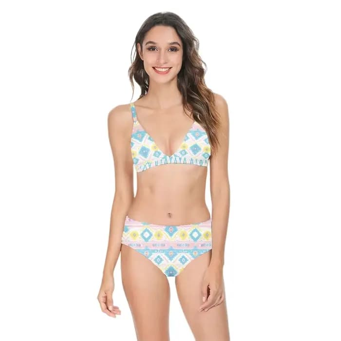 Femmes Sexy Bikini maillot de bain taille haute imprimé géométrique décontracté à la mode dos nu maillots
