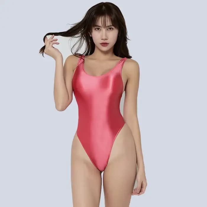 Maillot de bain une pièce en Satin brillant, Sexy, fourchette haute, string, pour femmes, brillant, serré, soyeux, lisse, en forme de T, Fitness
