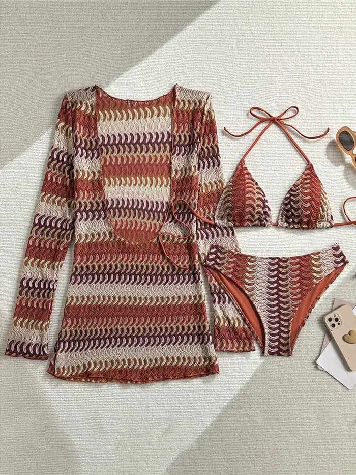 Maillot de bain marron à manches longues pour femmes