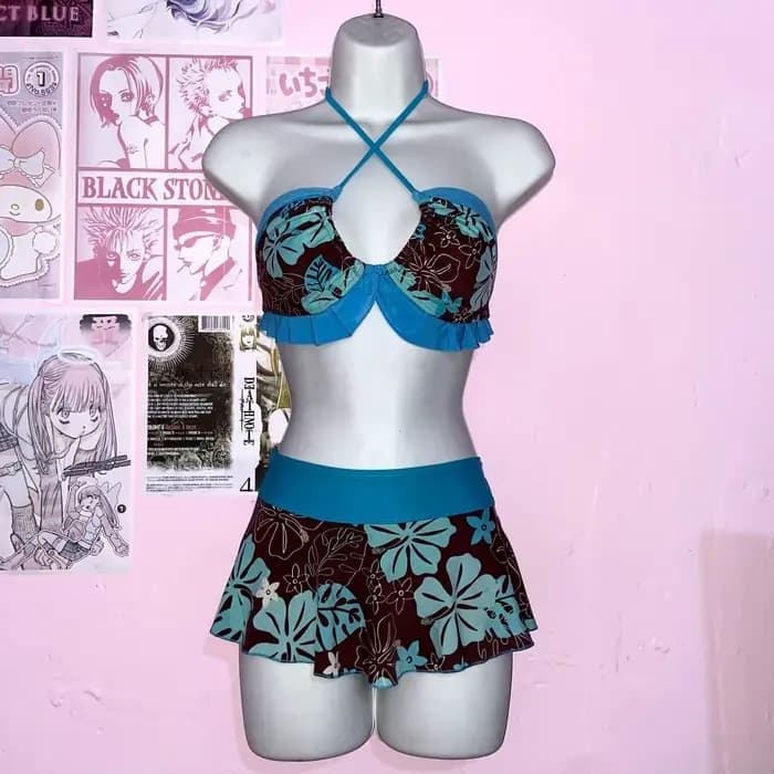 Sexy Hottie imprimé lacé dos nu Bikini 2 pièces ensemble femmes maillot de bain fendu plage