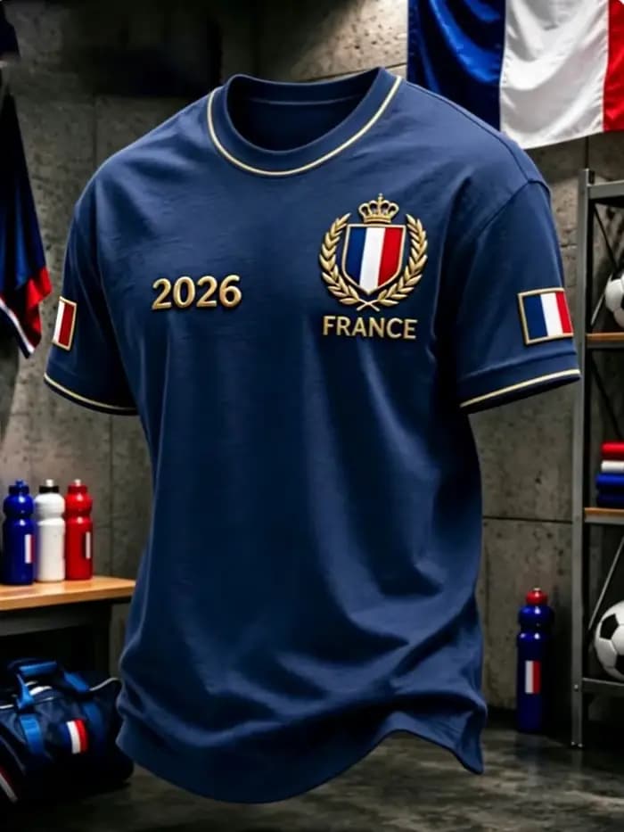 Maillot de football style français pour hommes et femmes, t-shirt à motif imprimé 3D, haut à manches courtes, séchage rapide, respirant, décontracté, pour l'extérieur, vêtements d'été