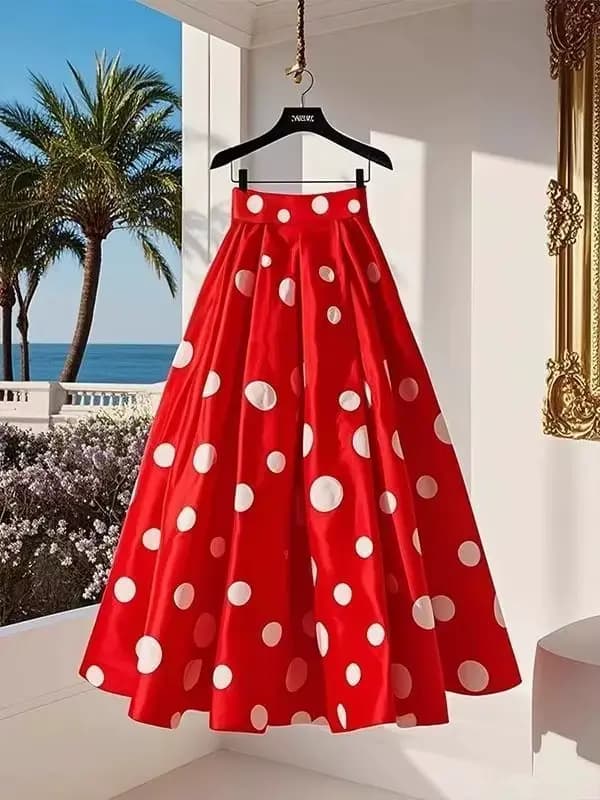 Jupe plissée rouge à pois, style coréen, nouvelle collection pour femme