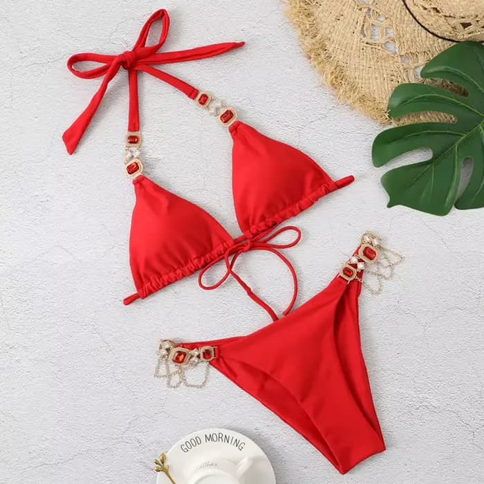 Sexy maillot de bain pour femme avec strass solide Bikinis