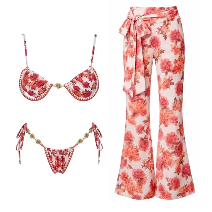 Maillot de bain bikini sexy avec jupe imprimée, maillot de bain brésilien 3 pièces pour femme, tenue de plage, jupe trapèze, été