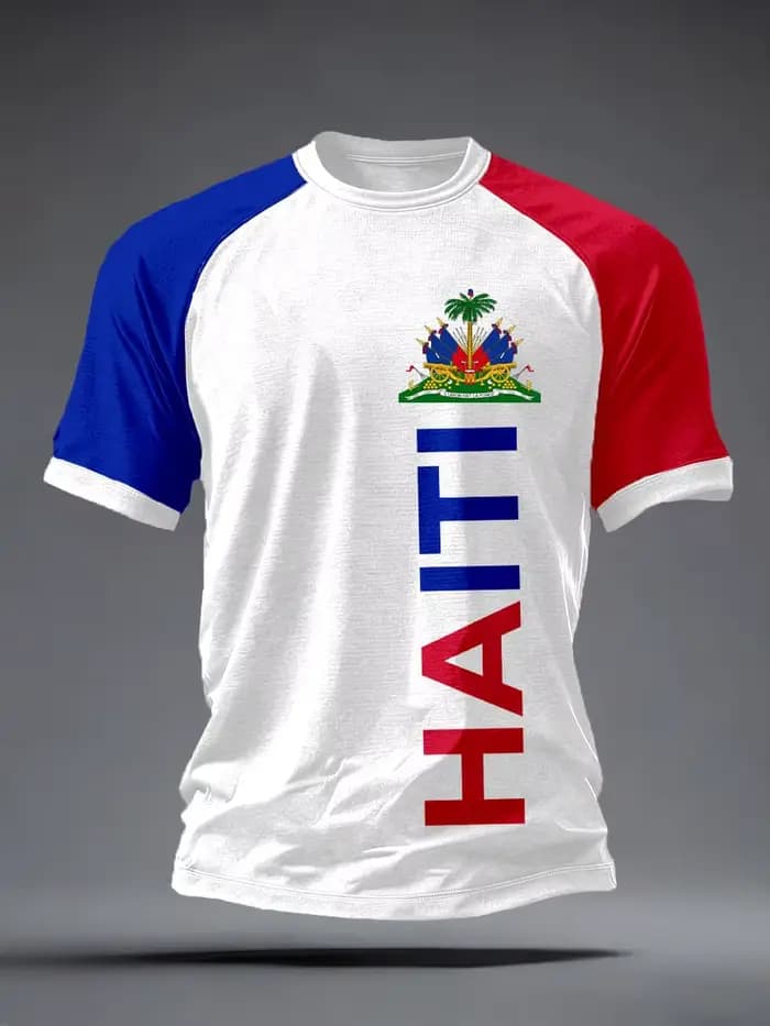 Nouveau Maillot de Football Bleu Haïti 2026 pour Hommes, Col Rond, Vêtement de Sport avec Texte « HAITI » et Imprimé Drapeau, Hauts Décontractés et d'Entraînement