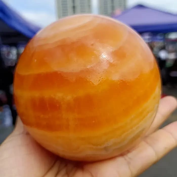 Boule de pierre naturelle orange MSI, boule de cristal de quartz jaune, guérison napReiki, démagnétisation, boule de calcite orange