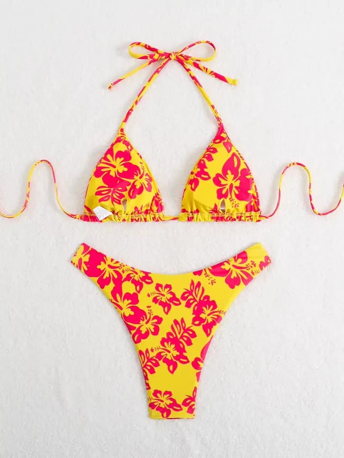 Maillot de bain 2 pièces imprimé floral rétro