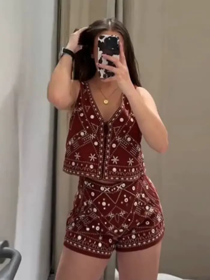 Ensemble short imprimé brodé pour femmes