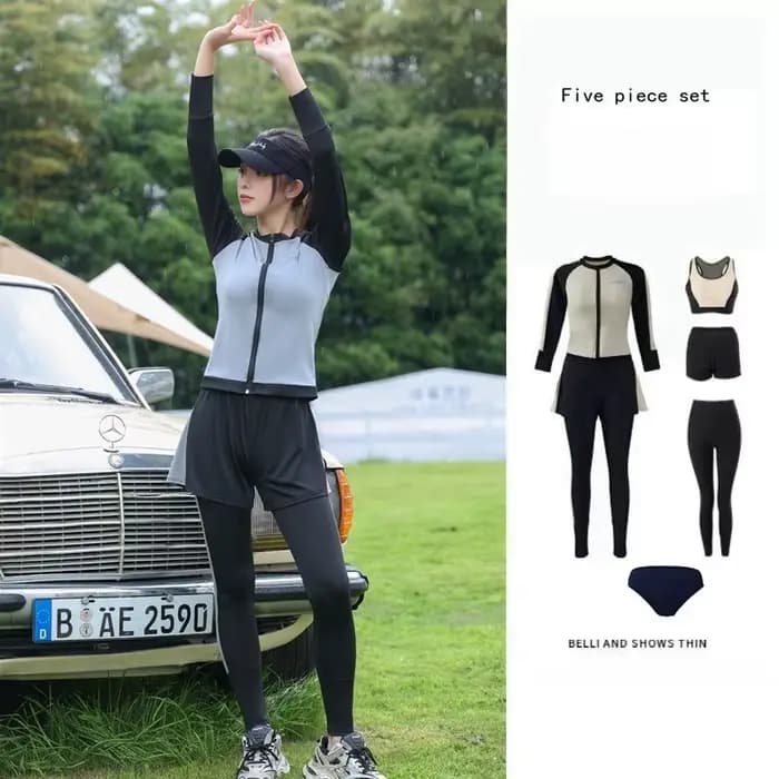 Maillot de bain femmes été fendu conservateur plongée en apnée crème solaire à manches longues pantalon cinq pièces