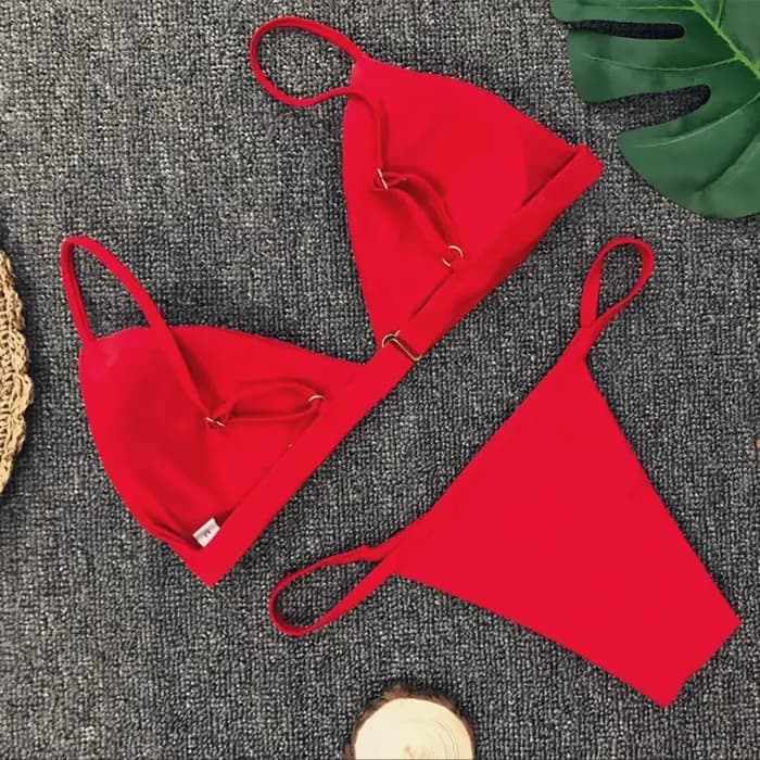 Maillot De Bain pour femme Bikinis ensemble femmes Sexy rose pansement dames tongs solide deux pièces Costume