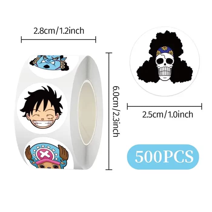 500 autocollants décoratifs Kawaii One Piece DIY en rouleau, étiquettes adhésives de dessins animés pour enfants, pour bonbons et jouets