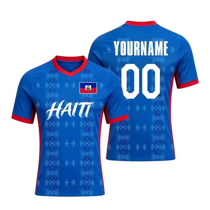 Maillot de football personnalisé Haïti 2026 – Créez votre propre maillot de foot haïtien avec nom et numéro – T-shirts de sport à manches courtes, séchage rapide, coupe ample