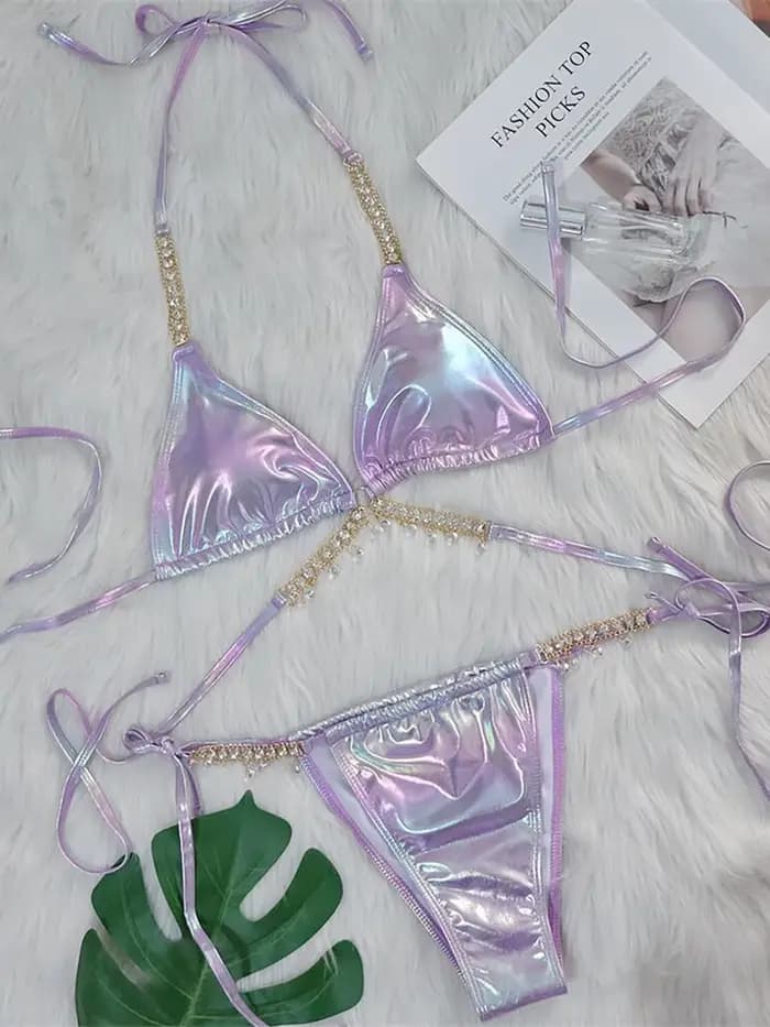 Bikini en similicuir PU pour femme