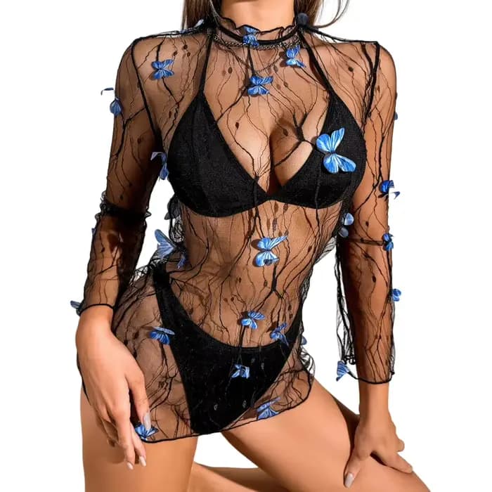 AVELINE Housse de maillot de bain pour femme Maillot de bain de plage Ensemble bikini transparent Push Up Top Sous-vêtements Ensemble 3 pièces Bikini pour fille