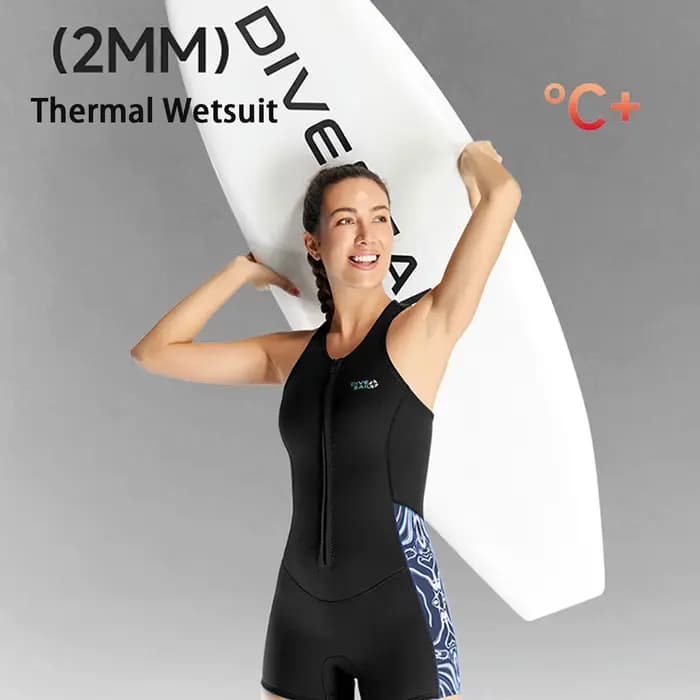 Combinaison une pièce pour femmes, maillot de bain une pièce en néoprène de 2mm, combinaison courte de plongée avec devant pour la natation et la plongée
