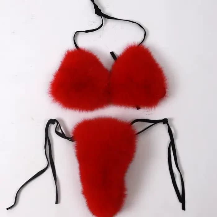Bikini en Fourrure Naturelle pour Femme, Bikini en Vraie Fourrure de Renard