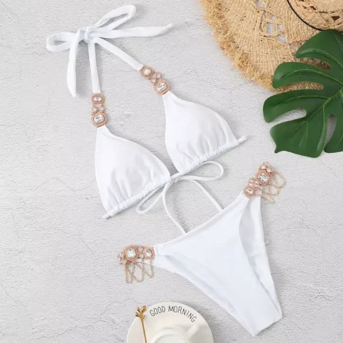 Sexy maillot de bain pour femme avec strass solide Bikinis