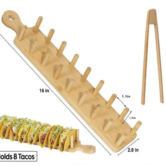 Supports à tacos en bambou, supports alimentaires multi-usages pour tacos à coque dure - Peut contenir 8 tacos par plateau, support à charcuterie de cuisine, support à tortillas