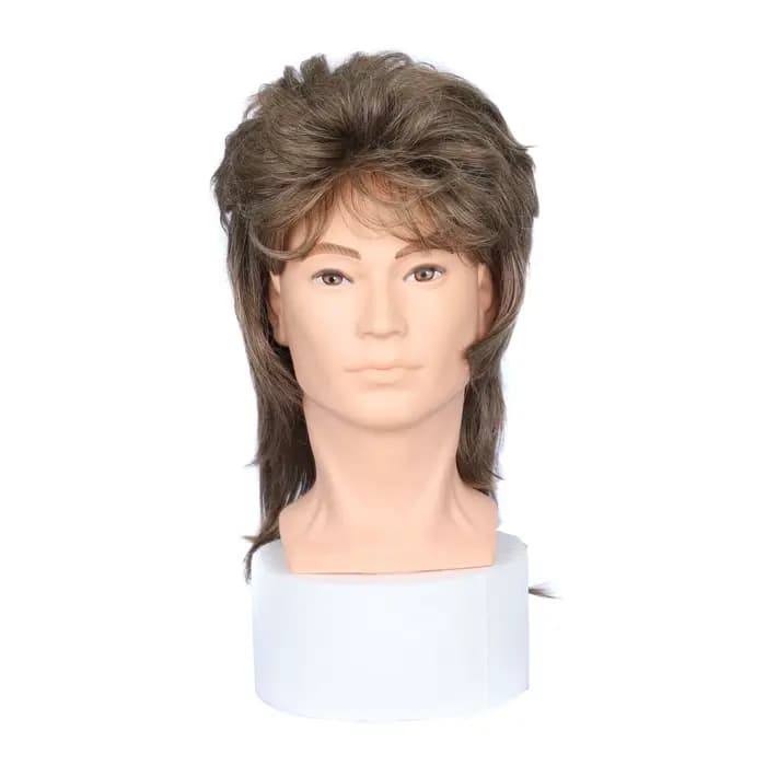 Perruque mulet pour hommes, postiche synthétique bouclée et permanente unisexe des années 80, postiche synthétique noire et brune pour cosplay, fête et usage quotidien