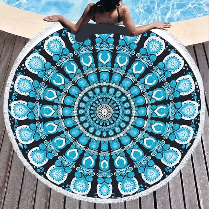 Lotus Mandala serviette de plage ronde microfibre absorbant l'eau mer