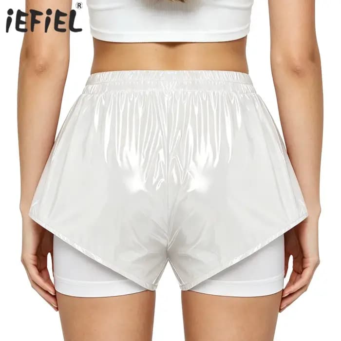 Shorts de bain brillants à double couche pour femmes avec short de sécurité intégré respirant, shorts imperméables, bas de sport