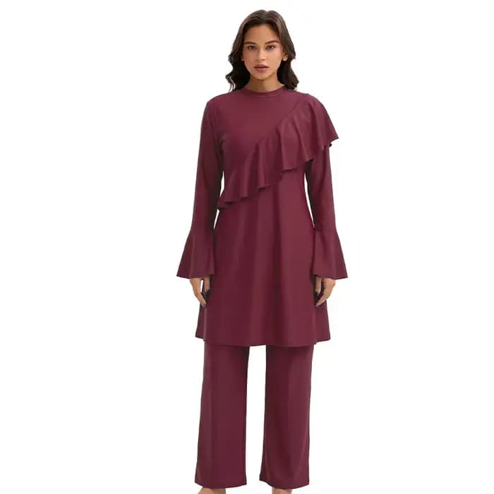 Maillots de bain modestes pour femmes musulmanes, à volants, couvrants, burkini islamique arabe, 3 pièces, vêtements de bain