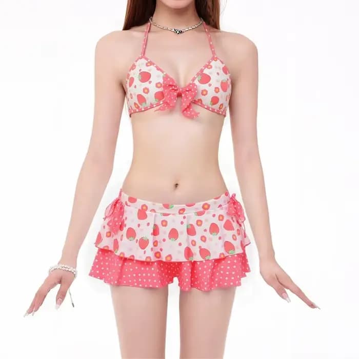 Maillot de bain 2026 imprimé mignon style japonais Kawaii pour filles et femmes, ensemble bikini à volants, maillot de bain de plage