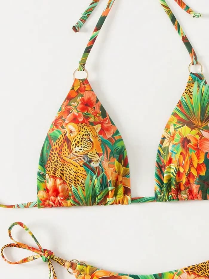 Ensemble bikini imprimé tropical pour femme
