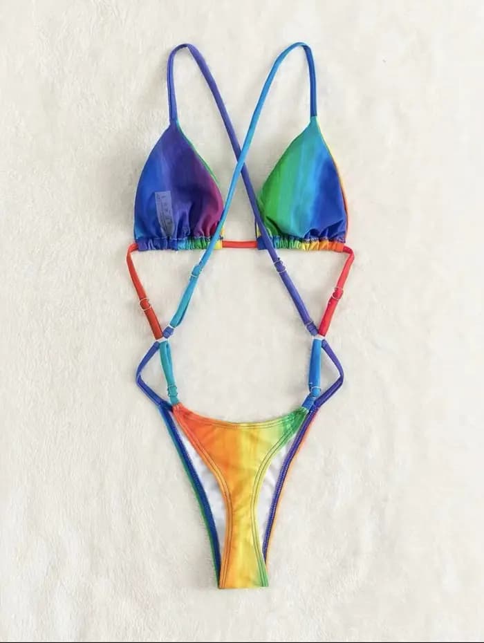 Sexy évider une pièce maillot de bain 2025 nouveau dégradé de couleur maillots de bain femmes string Monokini croisé pansement maillot de bain Mujer