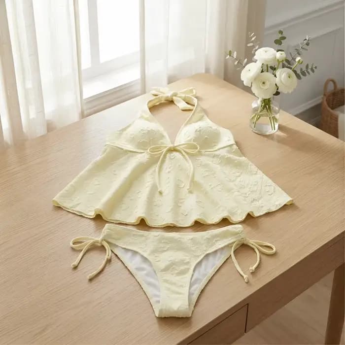 Maillot de bain deux pièces décontracté Y2K à col halter et nœud papillon