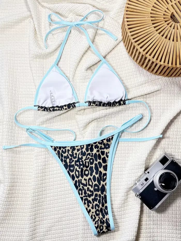 Femmes maillot de bain léopard Sexy Bikini réglable maillots de bain féminin Bikinis ensemble dame licou Trikini maillot de bain livraison directe