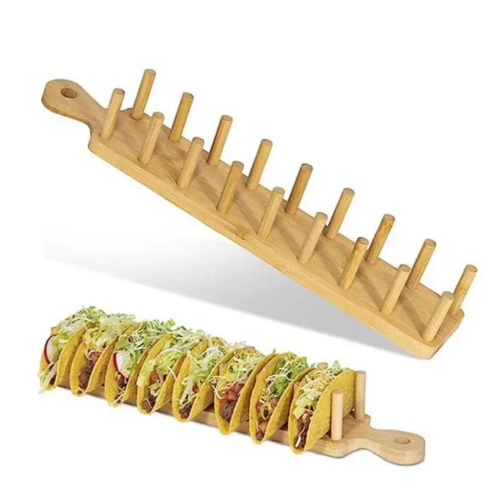 Supports à tacos en bambou, supports alimentaires multi-usages pour tacos à coque dure - Peut contenir 8 tacos par plateau, support à charcuterie de cuisine, support à tortillas