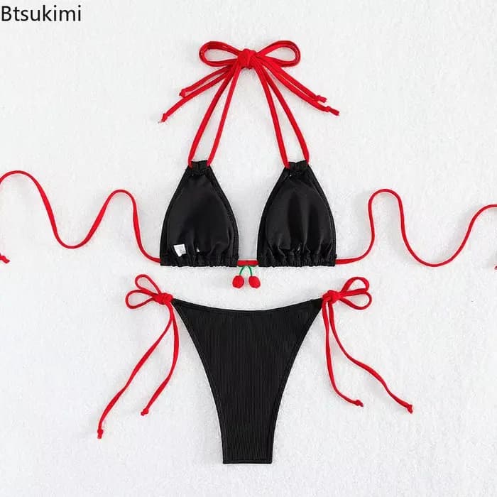 Ensemble de maillot de bain bikini été 2026 tendance sexy dos nu 2 pièces pour femme avec lacets et taille haute pour la plage