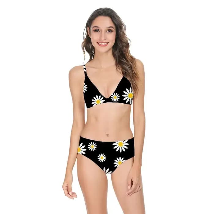 Femmes Sexy Bikini maillot de bain taille haute chrysanthème blanc imprimé décontracté hawaïen dos nu maillot de bain vêtements de sport
