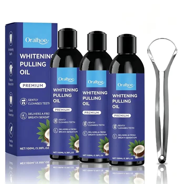 Bain de bouche à l'huile de coco et à la menthe poivrée pour un nettoyage en profondeur des dents et des gencives, haleine fraîche avec gratte-langue