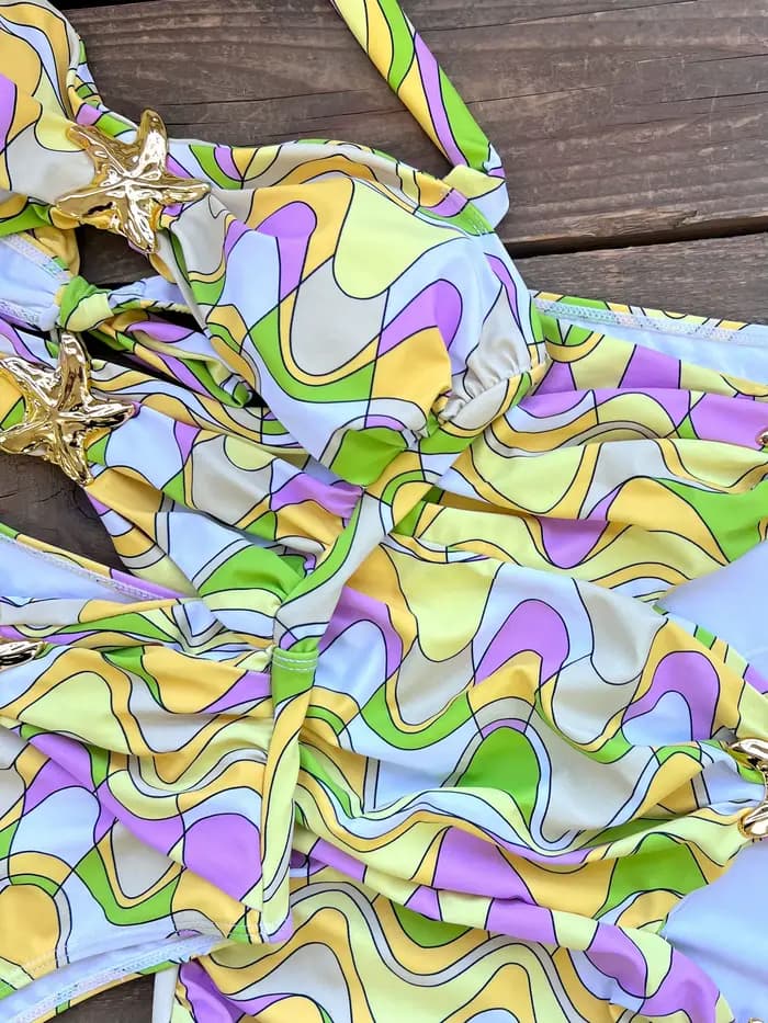 Ensemble de bikini étoile de mer avec jupe pour femme