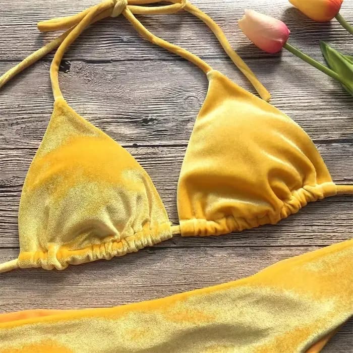 Maillot de bain bikini en velours, style string, dos nu, à bretelles, classique, deux pièces, pour femme, tenue de plage 2026, ensemble de bikinis triangle