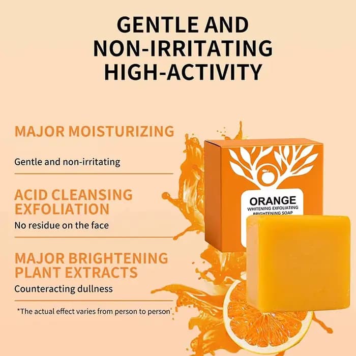 Barre de savon éclaircissante exfoliante douce enzymes d'orange, 100g, nettoyage doux du visage et du corps, hydratant, peau lisse et tendre