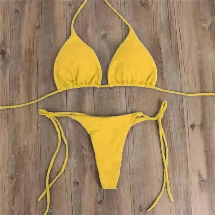 Maillot de bain Bikini européen et américain, couleur unie, trois points, Sexy, fendu, réglable, à lacets, pour femmes