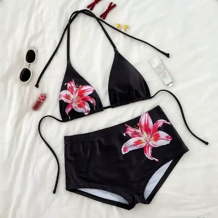 Ensemble bikini triangle Y2K style Harajuku imprimé lys