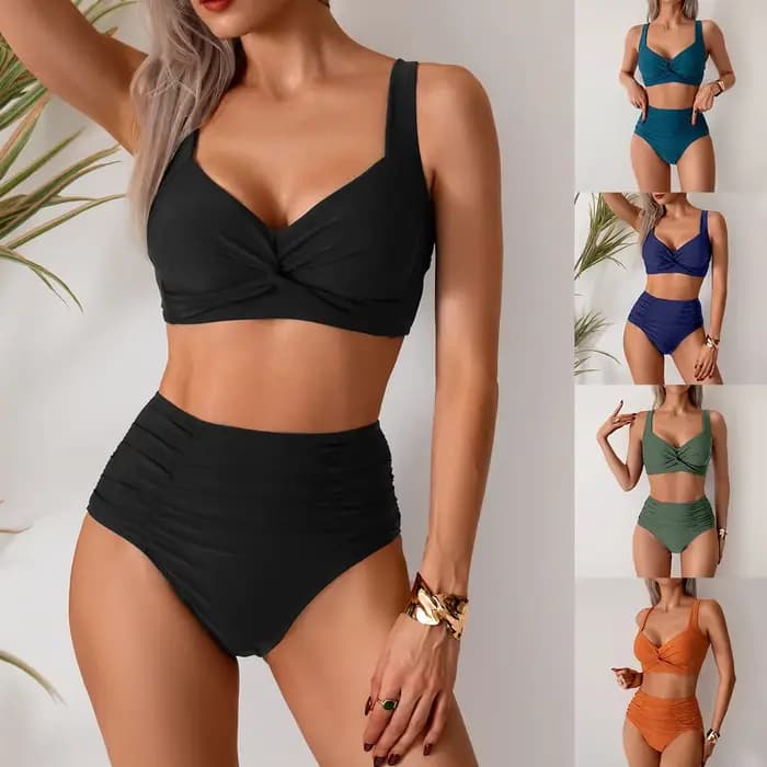 Maillot de bain bikini taille haute sexy pour femme, nouvelle collection transfrontalière, deux pièces, mode plage sensuelle, provenance Chine continentale