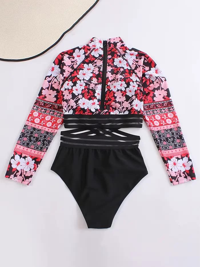 Maillot de bain de surf 2026 à manches longues imprimé floral pour femme
