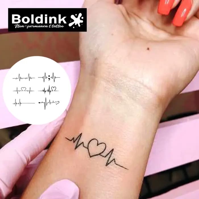 Tatouage temporaire d'électrocardiogramme de battement de coeur, dure jusqu'à 15 jours, nouvelle technologie, autocollant semi-permanent magique étanche.