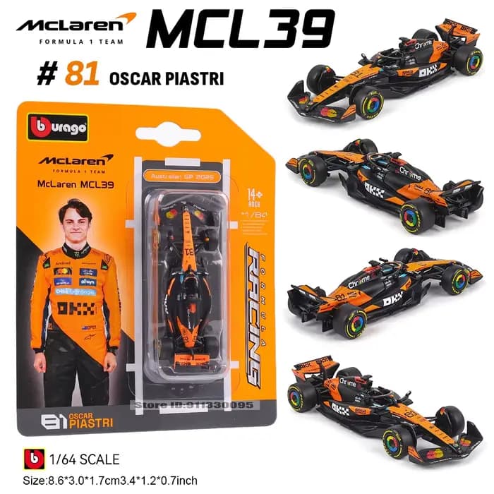 Bburago 1:64 2025 F1 McLaren Formule 1 Équipe MCL39 # 4 Lando Norris # 81 Oscar Piastri alliage voiture moulé sous pression modèle jouet à collectionner