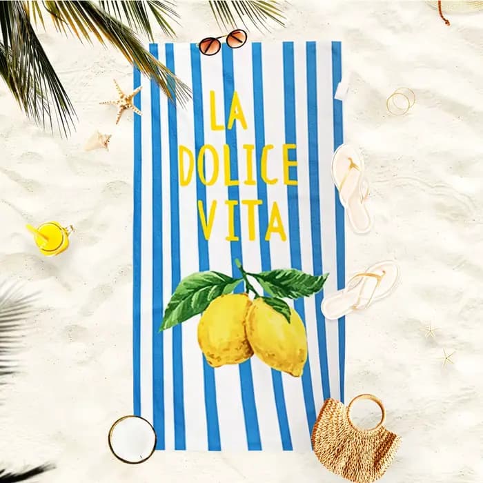 Serviette de plage La Dolce Vita à imprimé citron